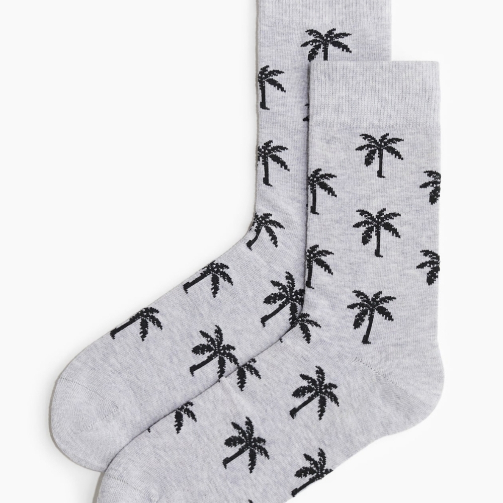 Gray Palm Tree Patterned Socks